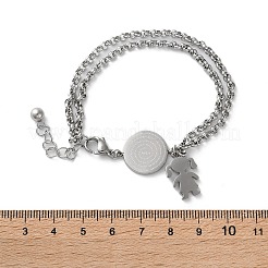 304ステンレススチールマルチ連リンクブレスレット  女性用ローロチェーンブレスレット  フラットラウンドとアーメンの文字と女の子のチャーム付き  ステンレス鋼色  6-3/4インチ（17cm）&nbsp;BJEW-A036-06P