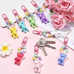 8Pcs 8 Colors Opaque Acrylic Round Bead & Bear Pendant Decorations&nbsp;HJEW-YW00366