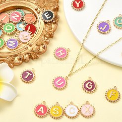 52本合金エナメルペンダント  ゴールドカラー  文字a~zのチャーム  フラットラウンド  17x14.5x2.5mm  穴：1.6mm&nbsp;ENAM-CJ0007-07B