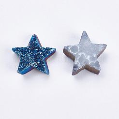 電気メッキ天然石ドゥルージー瑪瑙ビーズ  染め  スター  ブルーメッキ  12~13x12~13x5~6mm  穴：2mm&nbsp;G-E400-02-B01
