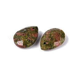 天然石ユナカイトペンダント  ティアドロップチャーム  多面カット  17.5~18.5x12.5~13.5x5~6.5mm  穴：0.9~1.6mm&nbsp;G-N362-13O
