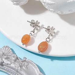 ナチュラルレッドアベンチュリンツイストオーバルダングルスタッドピアス  304ステンレススチールフラワーイヤリング  25~26x7mm&nbsp;EJEW-JE05664-01