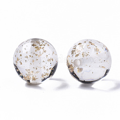 無色透明樹脂ビーズ  金箔  ラウンド  ゴールド  20x19mm  穴：3mm&nbsp;RESI-N022-03B