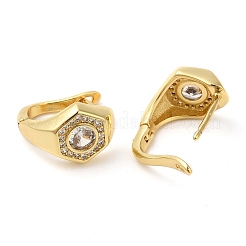 Real 18K Gold Plated Brass with Cubic Zirconia Hexagon Hoop Earrings&nbsp;KK-Z033-30A