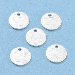 真鍮製チャーム  カドミウムフリー＆鉛フリー  フラットラウンド  925銀メッキ  8x1mm  穴：1.2mm&nbsp;KK-Y003-06F-S