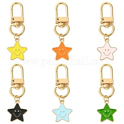 Star with Smiling Face Alloy Enamel Pendant Decorations&nbsp;HJEW-YW00010-01