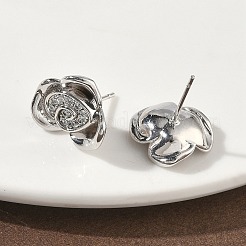 Rose Flower Brass Micro Pave Cubic Zirconia Stud Earrings&nbsp;EJEW-G452-08P-02