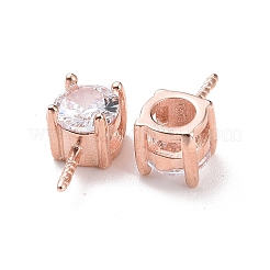 スターリングシルバーペグベイル925個  キュービックジルコニア付き  正方形  ローズゴールド  透明  9x4x4.5mm  穴：2.5x1.5mm  ピン：0.6mm&nbsp;STER-D035-47RG-10