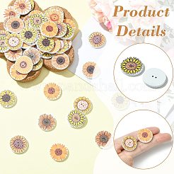 木製ボタン1個100セット  2穴  花柄とフラットラウンド  ミックスカラー  20x2.5mm  穴：1.2mm&nbsp;BUTT-CJC0002-05B-1