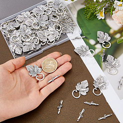 合金トグル留め具40セット  カドミウムフリー＆鉛フリー  葉  アンティークシルバー  トグル：36x22x4.5mm  穴：1.5mm  バー：24x7x4.5mm&nbsp;TIBE-FH0001-27