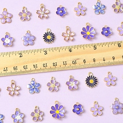 40個10スタイル環境にやさしい亜鉛合金ペンダント  エナメル  カドミウムフリー＆ニッケルフリー＆鉛フリー  5-花びらの花  ライトゴールド  パープル  13~19x11.5~16x1.5~3.5mm  穴：1.5~2mm  40個/セット&nbsp;FIND-FS0003-47