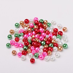 クリスマスミックスパールカラーのガラスパールビーズ  ミックスカラー  6mm  穴：1mm  約200個/袋&nbsp;HY-X006-6mm-05
