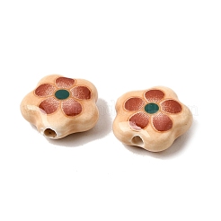 ヴィンテージの手作り磁器ビーズ  ファンシーアンティーク施釉磁器  花  砂茶色  14x15x6mm  穴：2mm&nbsp;PR-CBA90CF-01
