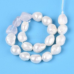 Natural Rose Quartz Nuggets & Natural Cultured Freshwater Pearl Beads Strands&nbsp;PEAR-N023-01A-16