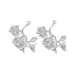 変色しない304ステンレススチールペンダント  レーザー切断  梅の花の枝  ステンレス鋼色  29x23x2mm  穴：1.5mm&nbsp;STAS-K194-22P