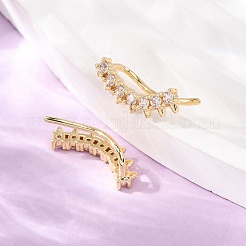 Brass Pave Cubic Zirconia Stud Crawler Earrings&nbsp;KK-CBAA351-22G-01