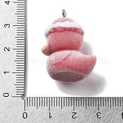 樹脂チャーム  プラチナ鉄ループ付き  アヒルのチャーム  暗赤色  29x19.5x22mm  穴：2mm&nbsp;RESI-Q007-02D