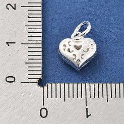 スターリングシルバーの中空ハートチャーム925個  スタンプ925個付き  銀  9.5x9.5x4.5mm  丸カン：5.5x0.8ミリ  内径：4mm&nbsp;STER-S009-11C-S