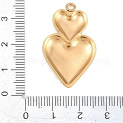 304ステンレススチールエナメルペンダント  ゴールドカラー  ダブルハートチャーム  34x20x2.5mm  穴：2mm&nbsp;STAS-G392-03G-04