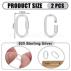 スターリングシルバーのロックカラビナ2個925個  オーバル  925銀メッキ  14x7.5mm&nbsp;STER-PH0004-52A