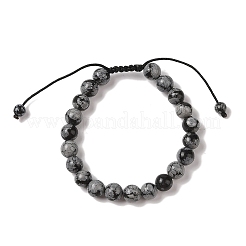 8mm ラウンド天然スノーフレーク黒曜石編みビーズブレスレット  女性と男性のための調節可能なナイロンコードブレスレット  内径：1-7/8~2-7/8インチ（4.9~7.3cm）&nbsp;BJEW-C067-01B-18