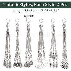 12Pcs 6 Style Tibetan Style Alloy Curb Chain Tassel Big Pendants&nbsp;FIND-CA0006-72