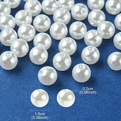 ABSプラスチックパール調ラウンドビーズ  ホワイト  10mm  穴：2mm&nbsp;MACR-YW0002-10mm-82
