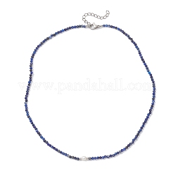 2MM Faceted Round Natural Lapis Lazuli Beaded Necklaces&nbsp;NJEW-JN05918-01