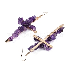 Natural Amethyst Cross Dangle Earrings&nbsp;EJEW-Z071-01G-03