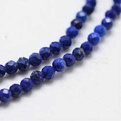 天然石ラピスラズリビーズ連売り  ラウンド  多面カット  グレードAA  3mm  穴：0.5mm  約130個/連  15.3インチ（39cm）&nbsp;G-G663-48-3mm