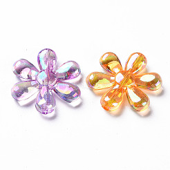 透明なアクリルビーズ  ABカラー  花  ミックスカラー  25x4.5mm  穴：1.6mm&nbsp;X-TACR-S154-35C