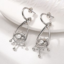 304 Stainless Steel Shell Pearl Dangle Stud Earrings for Women&nbsp;EJEW-U051-06P