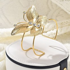 女性用304ステンレススチールカフバングル  蝶  ラインストーン付き  18KGP本金メッキ  内径：2-1/2インチ（6.45cm）&nbsp;BJEW-Z091-02G