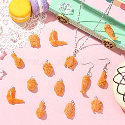 40本8スタイルレジンペンダント  フライドチキン  プラチナ鉄ループ付き  オレンジ  22.5~32.5x11.5~27.5x7~12mm  穴：1.8~2mm  5個/スタイル&nbsp;CRES-CJ0001-91