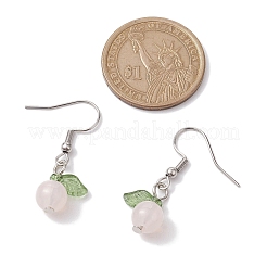 アクリルダングルピアス  304ステンレススチールピアスフック付き  葉っぱ  パールピンク  32.5x12.5mm&nbsp;EJEW-JE05750-03