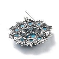 バロック様式の花の合金ラインストーンブローチ、猫の目付き  アンティークシルバー  49.5x47.5mm&nbsp;JEWB-Z034-08AS
