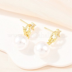 Valentine's Day Flower Brass Micro Pave Clear Cubic Zirconia Dangle Stud Earrings&nbsp;EJEW-Z164-05G