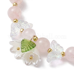 バタフライナチュラルローズクォーツストレッチブレスレット  アクリルフラワーチャーム付き  内径：2インチ（5cm）&nbsp;BJEW-JB10085