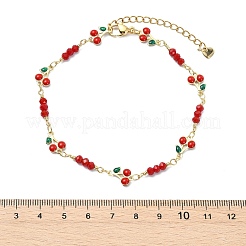 Brass Glass and Enamel Red Cherry Link Chain Anklets for Women&nbsp;AJEW-AN00814
