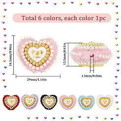 6色のアクリルプラスチックビーズ6個  ラインストーン付き  クマとハート  ミックスカラー  24.5x29x15.5mm  穴：2.2mm  1pc /カラー&nbsp;FIND-SC0013-08A