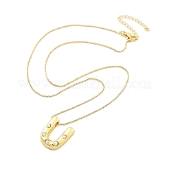 真鍮とプラスチックのパール文字ペンダントベネチアンチェーンネックレス（女性用）  18KGP本金メッキ  U字  17.64インチ（44.8cm）&nbsp;LS-NJEW-U017-01G-21