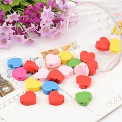 Mixed Color Heart Natural Wood Beads Nice for Children's Day Jewelry Making&nbsp;X-TB109Y