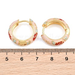 真鍮エナメルフープピアス  花柄  鉛フリー＆カドミウムフリー  ラックめっき  長持ちメッキ  18KGP本金メッキ  ミックスカラー  20x6mm&nbsp;KK-CBA8324-13G