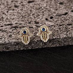 Hamsa Hand Cubic Zirconia Stud Earrings&nbsp;EJEW-SZ0001-77