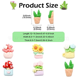 60Pcs 6 Styles Potted Plant Themed Opaque Resin Cabochons&nbsp;CRES-CJ0001-76