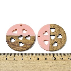 樹脂とクルミのペンダント  聞くとフラットラウンド  バレンタインデーの贈り物のために  ピンク  38x3.5mm  穴：2mm&nbsp;WOOD-I013-05A