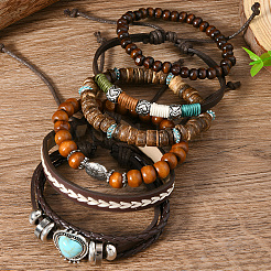 6Pcs 6 Styles Wood & Synthetic Turquoise & Alloy Beaded Stretch Bracelets & Braided Bracelets for Women&nbsp;BJEW-CL0001-60