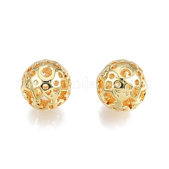 真鍮ビーズ  ニッケルフリー  花の丸  18KGP本金メッキ  8mm  穴：1.4mm&nbsp;KK-N231-340