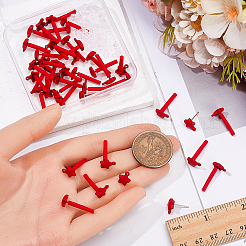 スター合金スタッドピアス金具40個  カン付き  プラチナ  80個のプラスチック製イヤーナット付き  レッド  10x8mm  穴：1mm  8個/カラー&nbsp;FIND-SP0005-60B-01