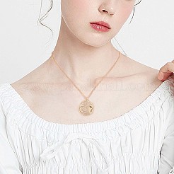 ステンレススチールの天体太陽月星ペンダントネックレス  ラッキーモチーフのお守りネックレス  女性のためのフラットラウンド中空ネックレスジュエリーギフト  ゴールドカラー  17.72インチ（45cm）&nbsp;JN1058C